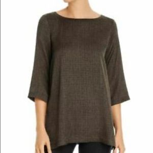 EILEEN FISHER Printed Silk/Org Cotton Boatneck Top